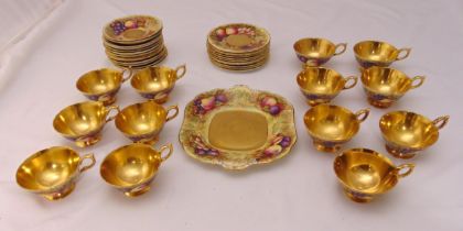 Aynsley Fallen Fruit teaset to include cups, saucers and plates, marks to the base (38)