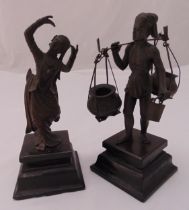 A pair of bronze Indian figurines on raised wooden bases, 21cm (h)