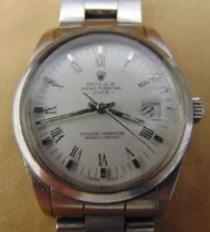 Rolex Oyster Perpetual date, stainless steel gentlemans wristwatch with Roman numerals to include