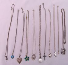 A quantity of hallmarked silver jewellery to include chains and pendants (11)