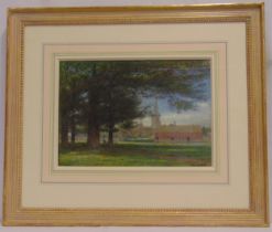 Arthur Goodwin of Abingdon framed and glazed watercolour of buildings through the trees, signed