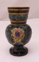 Doulton Lambethware baluster vase on raised circular base, marks to the base, 20cm (h)