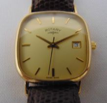 Rotary gentlemans wristwatch on replacement leather strap, tested 9ct gold