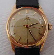 Omega 14ct gold gentlemans wristwatch, circa 1950, on replacement leather strap