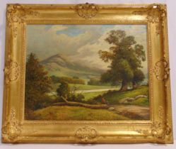 David Mead framed oil on panel of a Welsh landscape, details to verso, 38 x 48cm