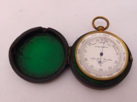 Negretti and Zambra London travel barometer and compass in fitted leather case