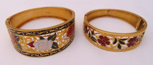 Two gold and enamel bangles tested 20ct, approx total weight 48.5g