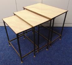 A nest of three gilt metal and marble rectangular side tables, tallest 55 x 57.5 x 39cm