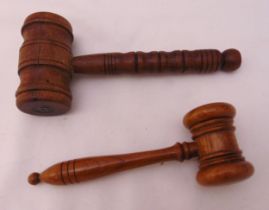 Two turned wooden auctioneers gavels