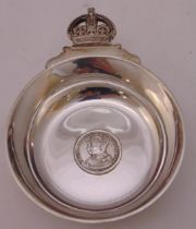 Britannia silver tasse de vin, set with George VI/Queen Elizabeth 1937 coronation coin and crown