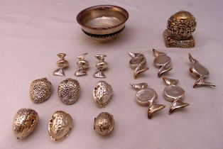 A quantity of white metal novelty pieces to include nuts and sweets (16)