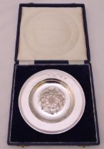 A cased hallmarked silver Armada dish, approx total weight 133g