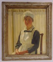 James Penniston Barraclough (1891-1942) framed oil on canvas of a seated parlour maid, signed