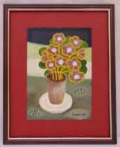 After Mary Fedden framed oil on panel still life of flowers in a flower pot, signed and dated bottom