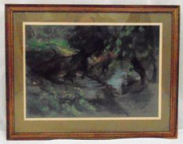 Juliet Chamberlain framed and glazed pastel titled Stepping Stones Across the Mole, signed lower