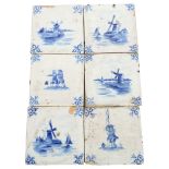 A quantity of Delft pottery tiles, including several depicting windmills etc, 8cm square (6)