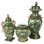 A graduated set of Chinese design vases, with printed design, tallest 50cm