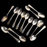 13 various English hallmarked silver teaspoons, including bright-cut, 6.5oz