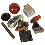 A quantity of rocks and crystals, including serpentine and amethyst etc