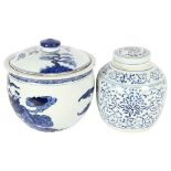 A large Chinese blue and white ginger jar and cover, H22cm, and a large Chinese blue and white pot