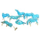 A group of 8 Chinese turquoise pottery horses, tallest 10cm