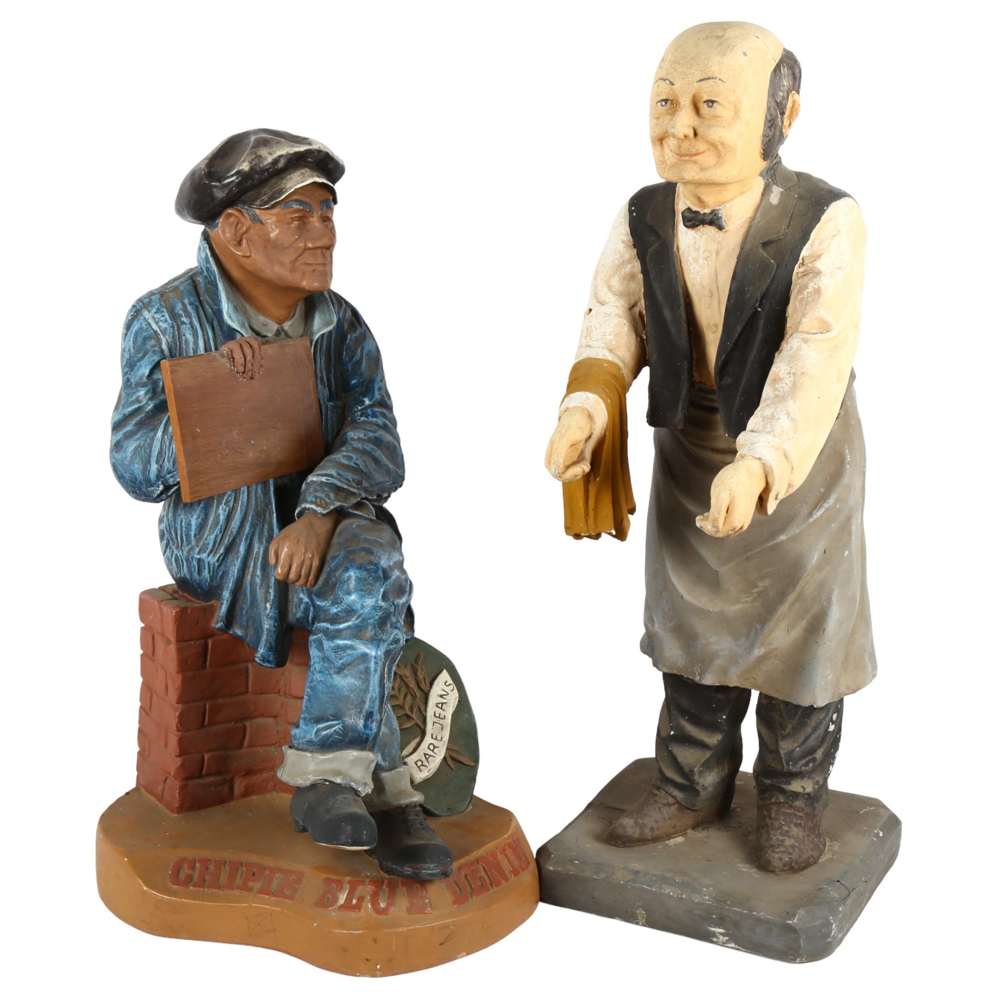 A painted composite advertising figure "Chipie Blue Denim", H60cm, and a painted plastic waiter