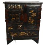 A Chinese black lacquered table-top jewellery cabinet, H38cm