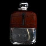 A George V silver and half leather-covered hip flask, with silver cup, Sheffield 1926