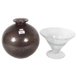 A bubble glass cone-shaped bowl, and a bubble glass ovoid styled vase, largest height 27cm, diameter