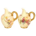 ROYAL WORCESTER - 2 similar Royal Worcester hand painted blush ivory jugs, with floral decoration,