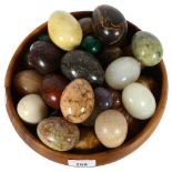 A bowl of ornamental eggs of various sizes and dimensions, bowl diameter 26cm