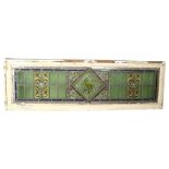 A Victorian coloured leadlight window panel, framed, 37 x 120cm overall, glass panel 28 x 110cm