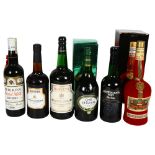 A 70cl bottle of Cockburn's Port, a 70cl bottle of Burdons Bristol Milk Sherry, a litre bottle of