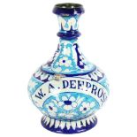 An Antique faience bottle-neck vase, created in blue and turquoise, named W.A. Deeprose, H27cm