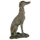 A composite/fibreglass study of a seated Greyhound on shield-shape base, H77cm