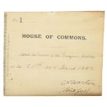 House of Commons Ticket of Admission to the Strangers Gallery dated 24th March 1882, signed by