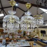 A pair of glass chandelier with lustre drops, diameter 18cm, and another small chandelier