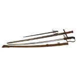 An English patent sword, a short sword, and 1 other, largest length 104cm (3)