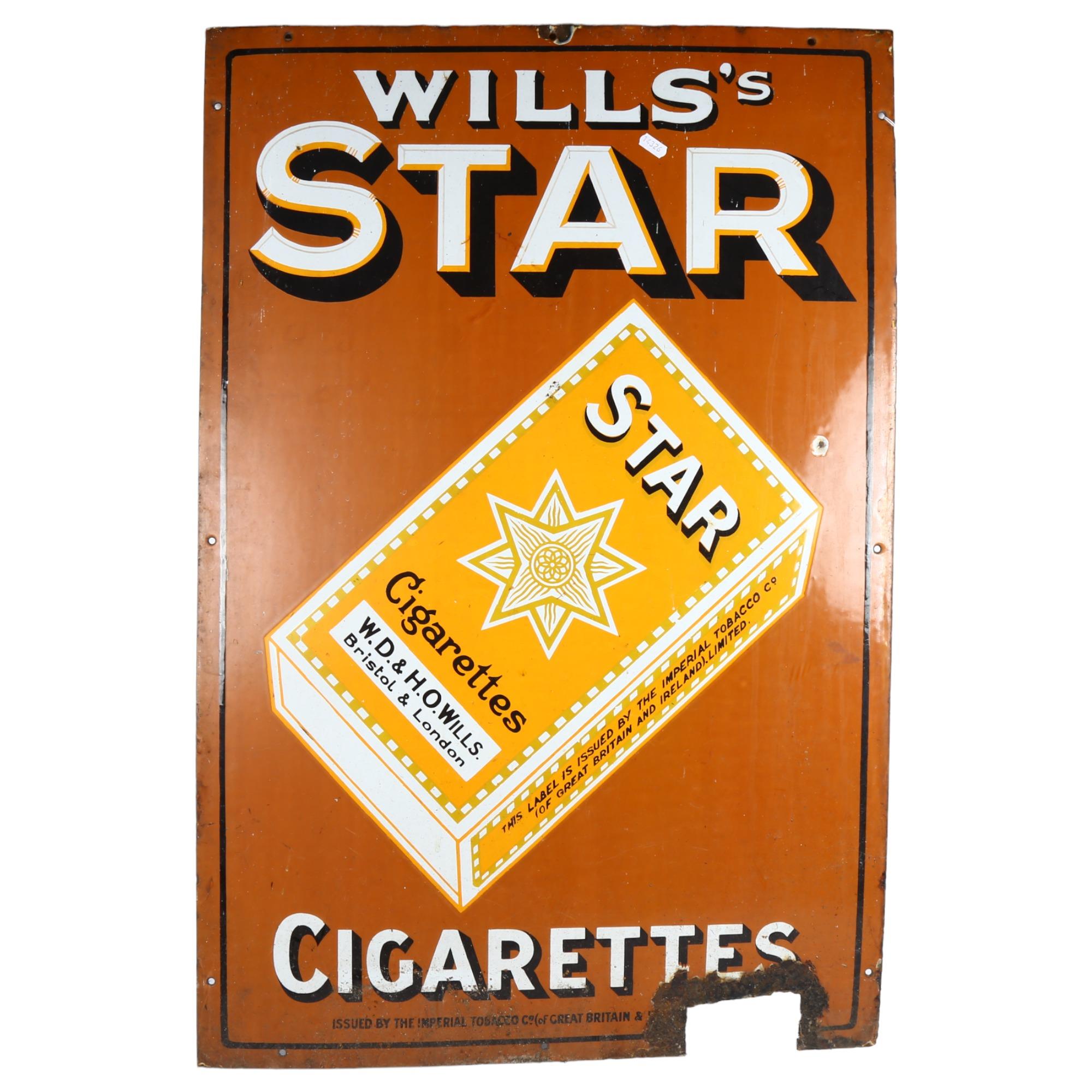 A Vintage Wills's Star enamel advertising sign for Star Cigarettes, issued by the Imperial Tobacco