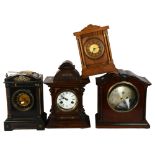 A group of 4 wooden-cased mantel clocks, tallest 35cm
