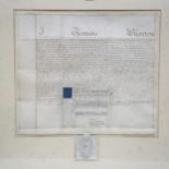 A William IV velum Indenture, dated 1825, 87cm x 87cm, framed