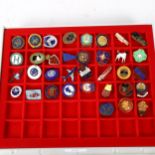 35 enamel and other badges, to include The Lion Club, County Umpire for English Table Tennis