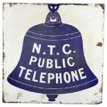 A Vintage enamel sign N.T.C Public Telephone, double-sided, 48 x 48cm