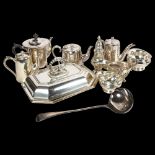 Various silver plated teaware, including hotel plate, entree dish and cover, large ladle etc