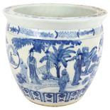 A Chinese blue and white jardiniere, with figural decoration, D31cm, H27cm