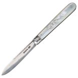 A Victorian mother-of-pearl and silver-bladed fruit knife, by George Unite