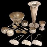 A group of silverware, to include a trumpet vase, napkin rings, bowl etc, a Chinese sterling