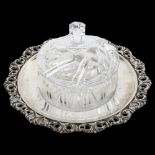 VERSACE - a Vintage Italian silver and glass sauce jar and cover, base diameter 19cm, with paper