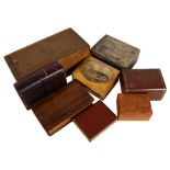 A large Cuban cigar box, W32cm, jewel boxes, book-shaped boxes, including 1 made by Cairn Christian,