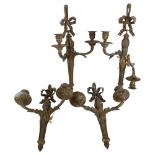 A set of 4 Adams style cast gilt-bronze twin-branch wall lights, with acanthus leaf decoration,